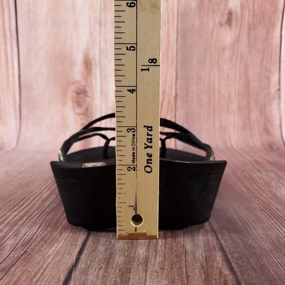 Teva Womens Size 6 Mush Mandalyn Ola 2 Black Gold Silver Wedge Sandals - Picture 12 of 14